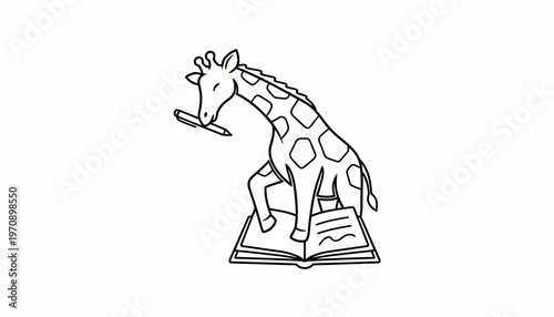 Giraffe Writing on Book