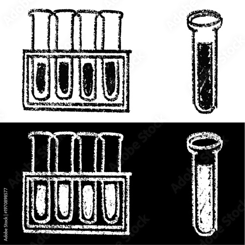 Set editable chalk drawing test tube vector for science lessons. Ideal for symbolizing school chemistry, vintage biology testing, and chalkboard laboratory experiments.