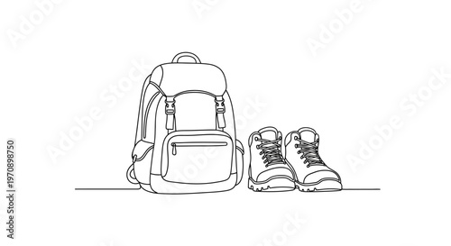 Backpack and hiking boots travel gear.