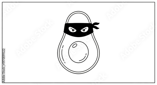 Funny Avocado Bandit Masked Character, Healthy Food Concept, Cartoon Style
