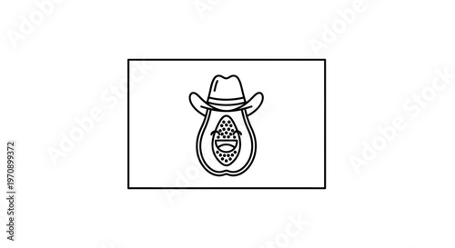 Funny Avocado Cowboy Character with Hat and Smiling Face, Cartoon Style