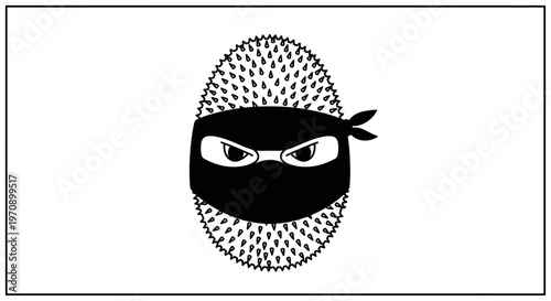 Funny cartoon ninja hedgehog character with angry eyes, black mask, and bandana