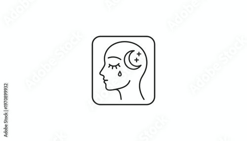 Dreamy Mind Icon: Woman's Head Silhouette with Moon, Stars, and Tear