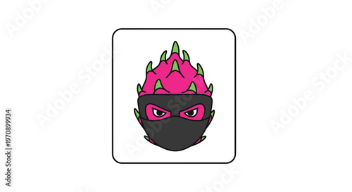Dragon Fruit Ninja Character Icon - Pink Fruit with Black Mask and Green Spikes