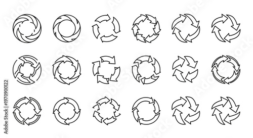 Circular Arrows Refresh Cycle Icons Set - Reload Process Symbols Collection