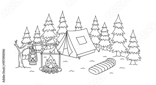 Camping Tent with Sleeping Bag Inside.