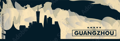 Guangzhou, China city banner with skyline, cityscape, landmarks. Horizontal travel vector illustration layout for website, page, presentation, header, footer