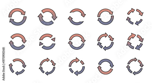 Circular Refresh Arrows Icon Set: Cycle, Process, and Update Symbols