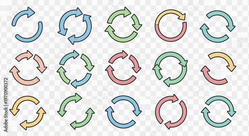 Circular Refresh Arrows Collection: Diverse Vector Icons for Cycle, Reload, and Process Concepts