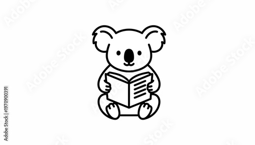 Cute Koala Reading a Book, Adorable Animal Character Illustration, Education Concept