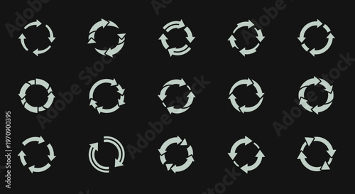 Circular Refresh Reload Cycle Arrows Icon Set Collection on Dark Background