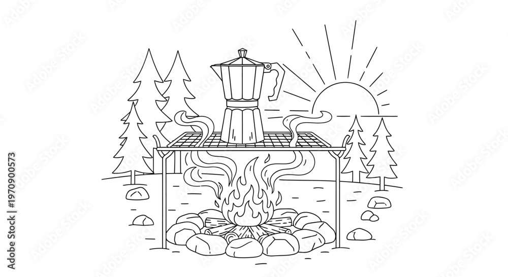 Naklejka premium Coffee Percolator on Fire Pit.
