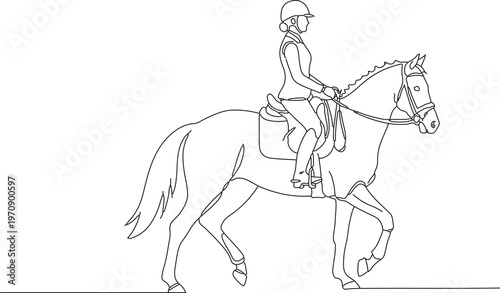 Continuous line drawing of a woman riding a horse, minimalist equestrian art vector, female rider on horseback in one line style, horse racing silhouette