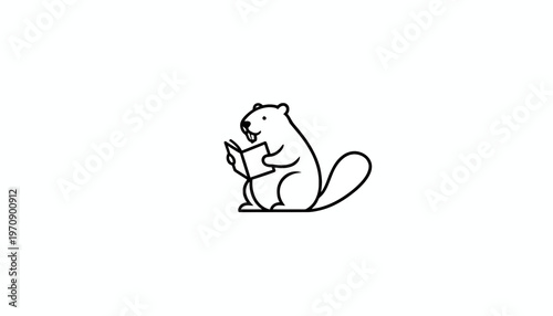 Cute Beaver Reading a Book, Adorable Animal Character, Vector Illustration