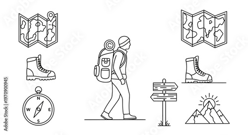 Hiker with Backpack and Map.