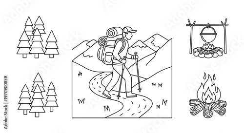 Hiker with backpack and trekking poles.