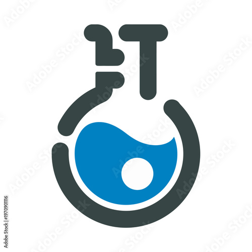 Modern vector of a laboratory test tube filled with a blue liquid.