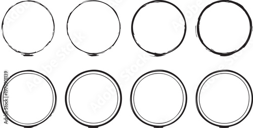 Grunge circle frames set with hand drawn ink brush strokes.