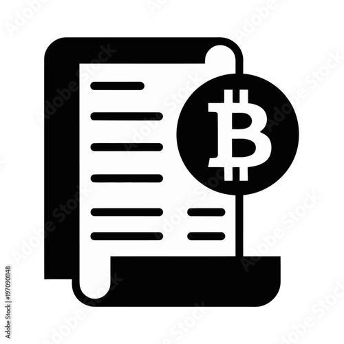 Vector of a document with a bitcoin symbol representing digital currency or cryptocurrency.