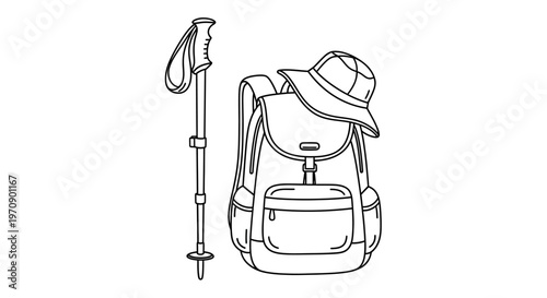 Hiking backpack with trekking pole hat.