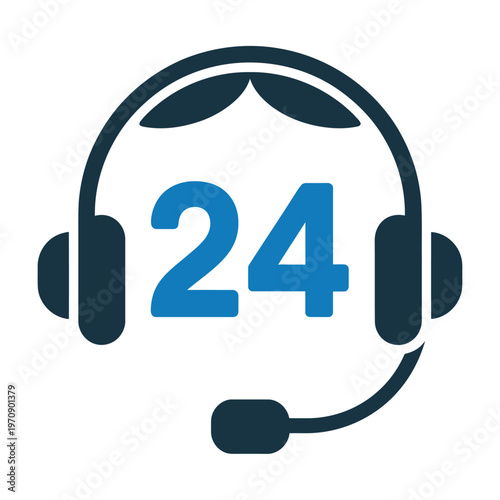 Vector of a customer service representative wearing a headset with the number 24 indicating round-the-clock support