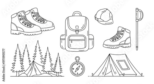 Hiking gear and camping equipment.