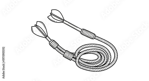 Vintage Dart Game Set with Two Darts and Coiled Rope