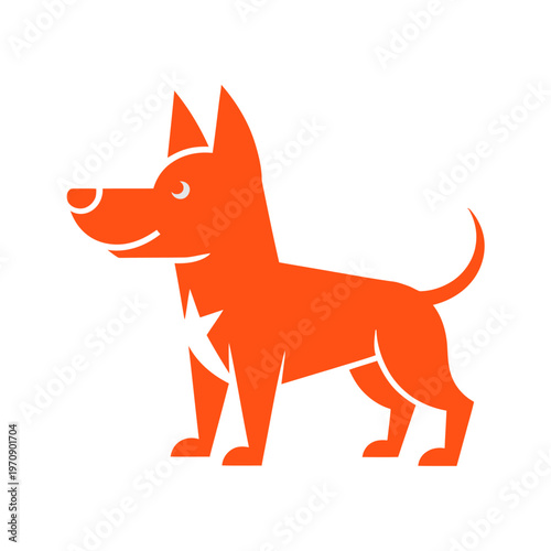 Vector of a cheerful orange dog with pointed ears and a bushy tail standing confidently