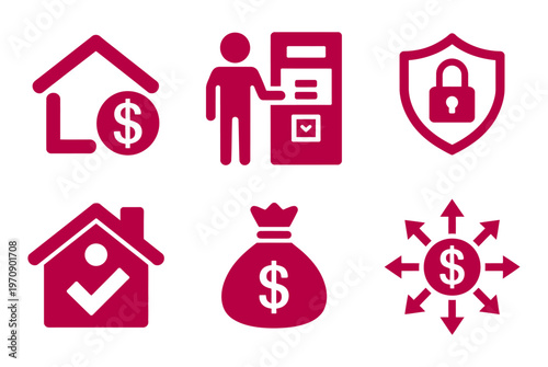 Vector illustrating various financial security and home investment concepts.