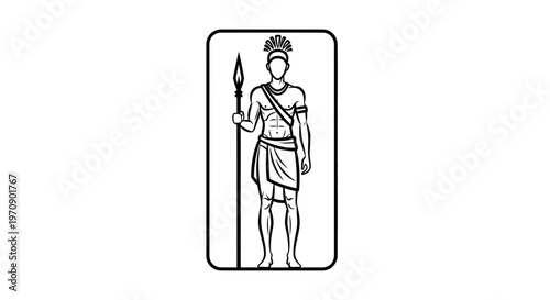 Warrior Man Tribal Spear African Indigenous Warrior Outline Vector Illustration