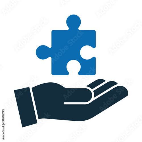 Vector of a hand holding a puzzle piece symbolizing support and problem solving