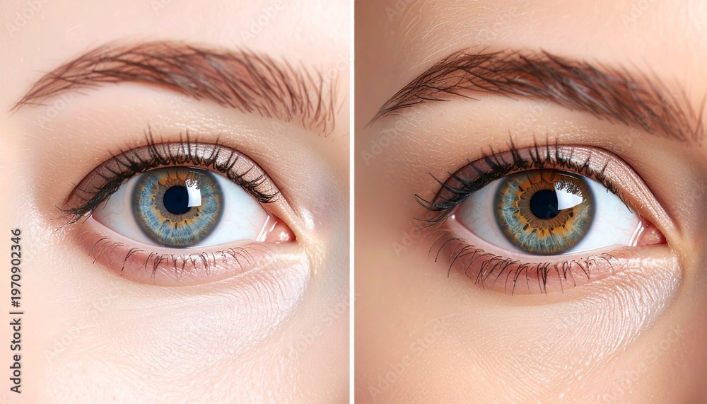 Fototapeta premium Macro Comparison of Healthy Clear Eye Lens and Cloudy Cataract Eye