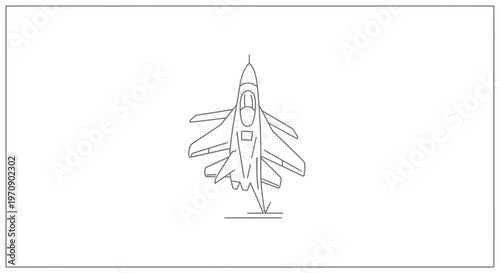 Top view outline of a fighter jet preparing for landing on a runway.