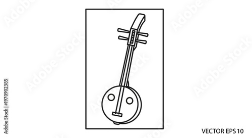Traditional Chinese Sanxian Lute Illustration - Vector Line Art