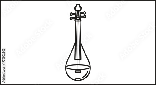 Traditional Stringed Instrument Icon, Outline Drawing of a Lyre or Oud