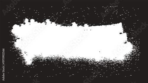A high-contrast white spray paint silhouette on a black background, featuring realistic splatters and a distressed grunge texture for urban art designs.