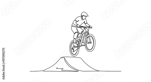 Man Riding Mountain Bike Down Ramp.