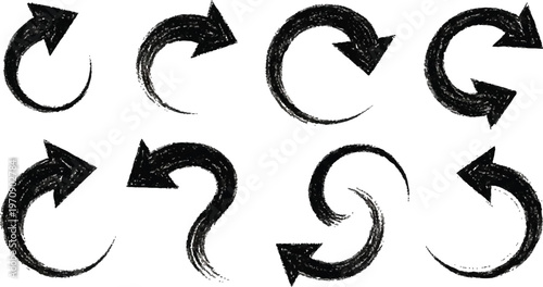 Set of black arrows icons on white background for directional concepts