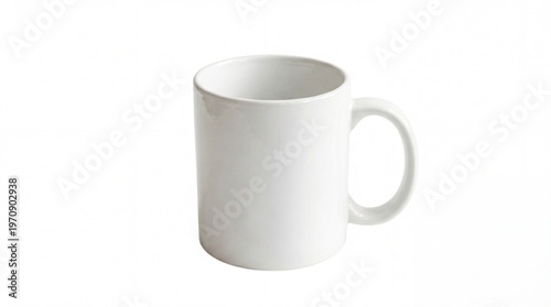 Empty White Ceramic Coffee Mug Mockup on Plain White Surface