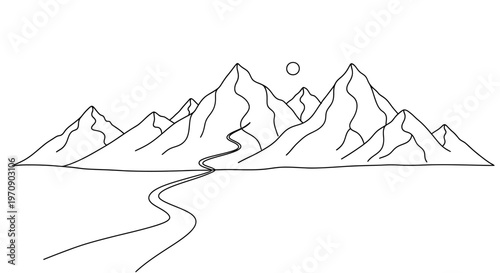 Mountain range with winding road.