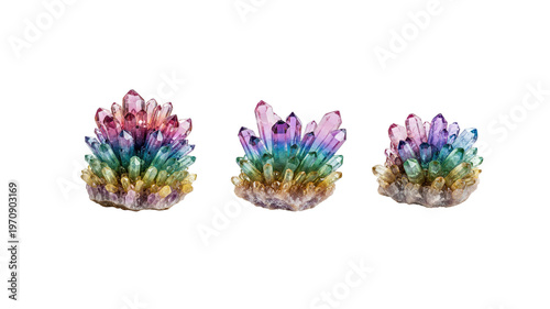 Colorful crystal cluster isolated on transparent background in PNG format. Suitable for decorative and fantasy themed designs.