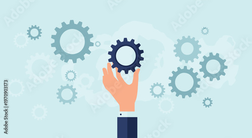 Determined businessman in a tie running on top of a large clock surrounded by various business icons representing effective time management.