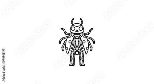 Spooky Skeleton Ladybug Cartoon Character - Halloween Insect Icon