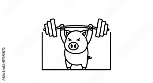 Strong Pig Lifting Weights, Funny Cartoon Animal Fitness Icon