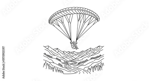 Person Paragliding Over Mountainous Terrain Freely.