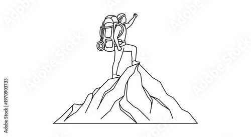 Person standing on mountain peak triumphantly.
