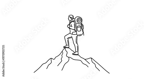 Person standing on mountain peak triumphantly.