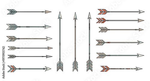 Diverse hand-drawn arrows collection in different styles and orientations used for decorative design and directional pointing in creative projects.