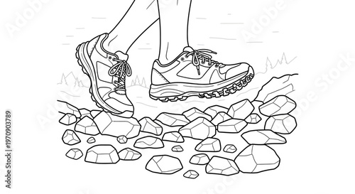 Person wearing hiking shoes walking outdoors.