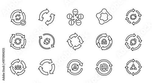 Cycle, Refresh, and Rotation Line Icons Set